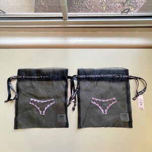 New Victoria's Secret Lingerie Bags Set of 2 Storage Travel Sheer Black Pink NWT